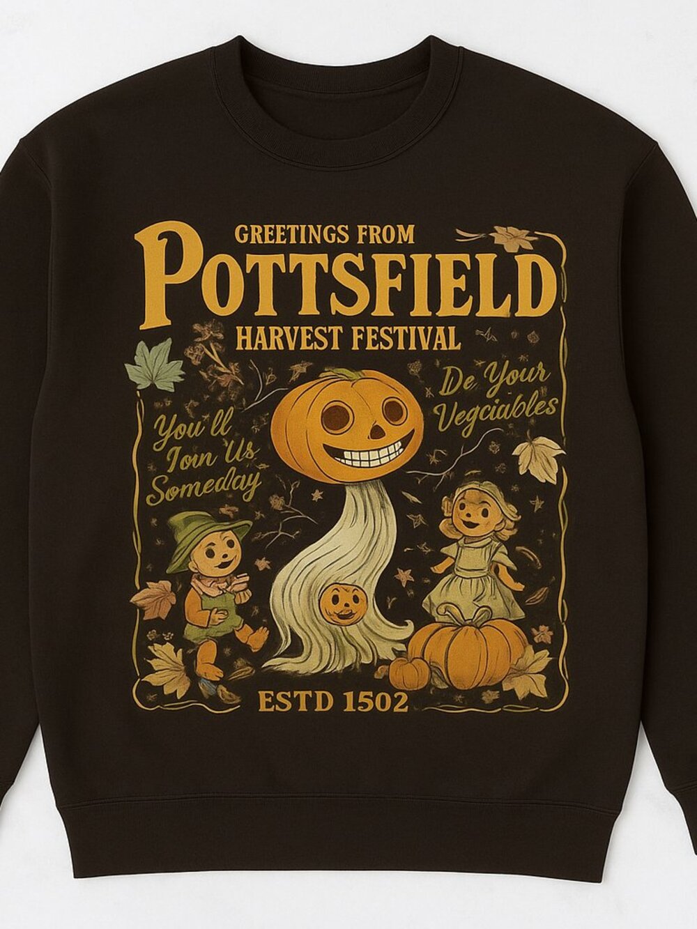 Greetings From Pottsfield Harvest Festival Sweatshirt Brown Fall Halloween Retro
